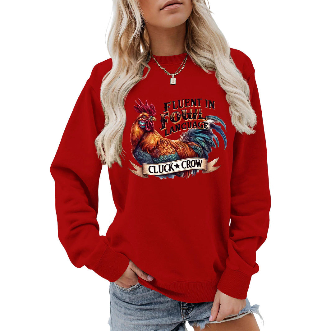 Dame sweatshirt med humoristisk kyllingmotiv og behagelig passform Skjora