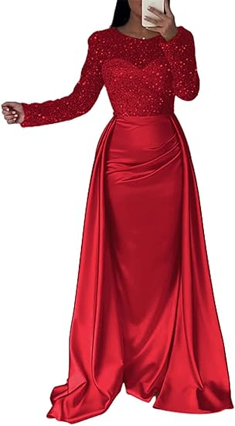 Kvinnelig Elegant Kveldskjole med Glitterdetaljer og Flytende Stoff