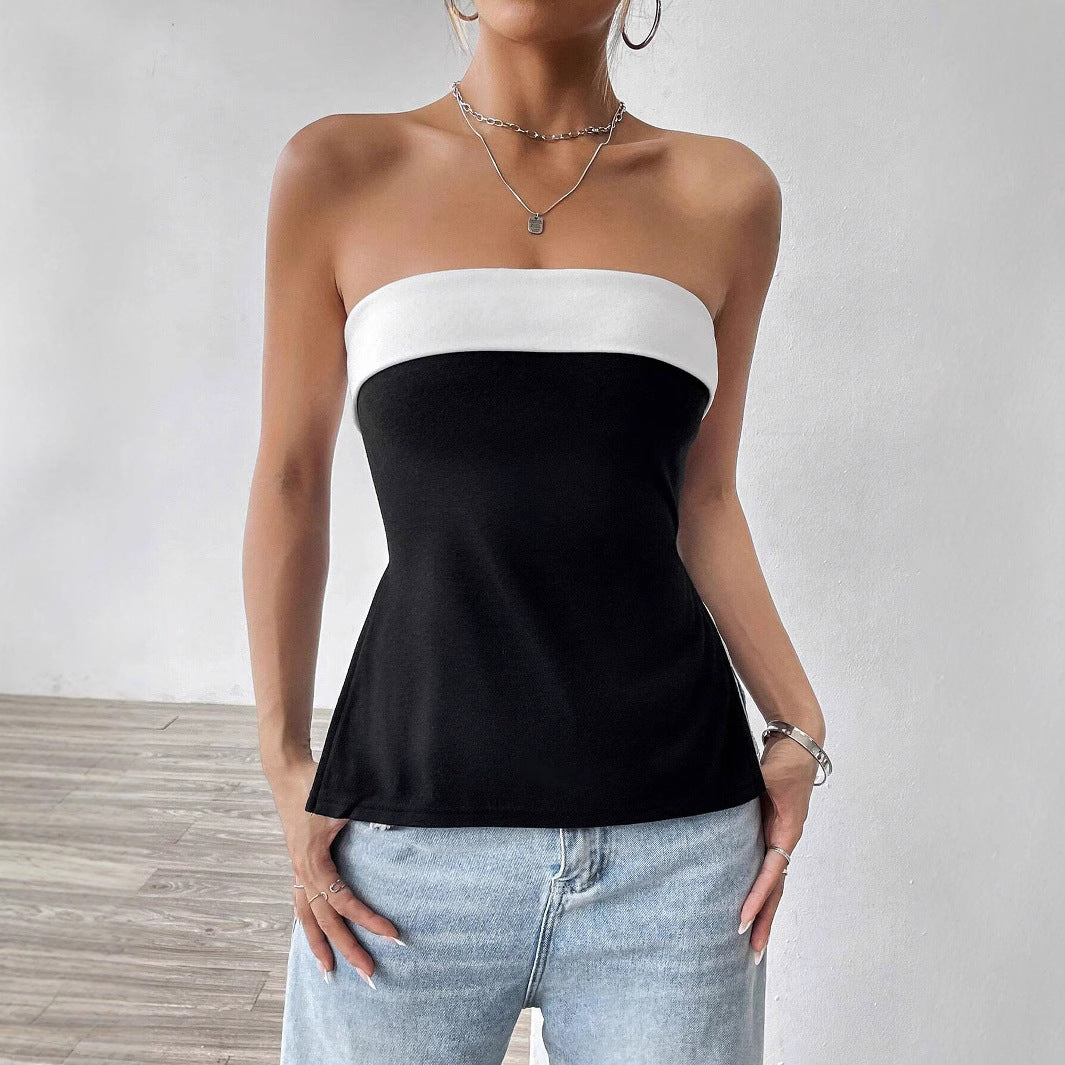 Dame Bandeau-top med elegant fargeblokkdesign Skjora