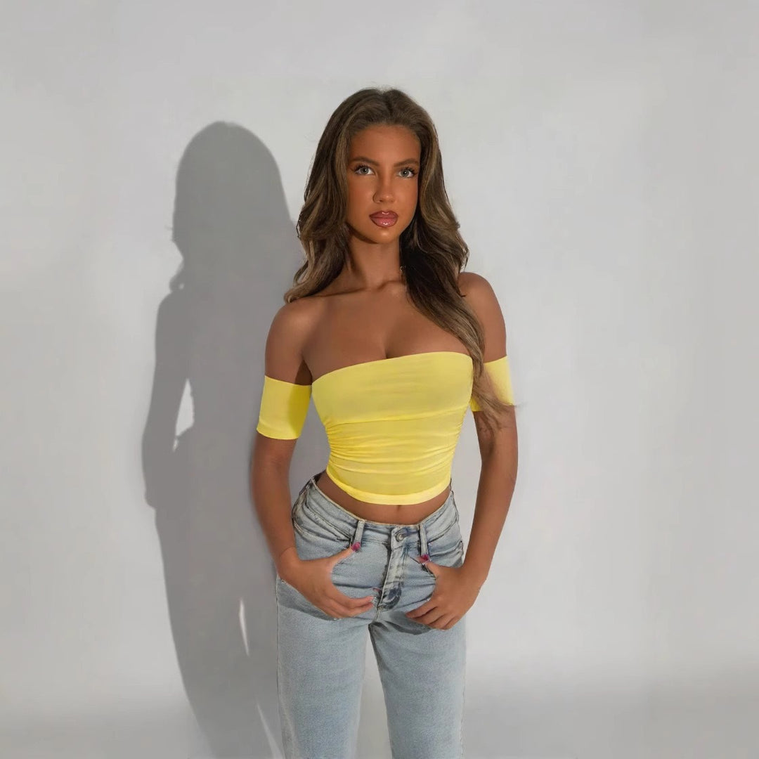 Damer Off-Shoulder Topp med figursydde linjer Skjora