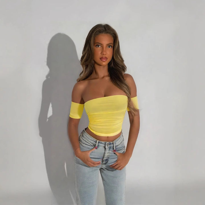 Damer Off-Shoulder Topp med figursydde linjer Skjora