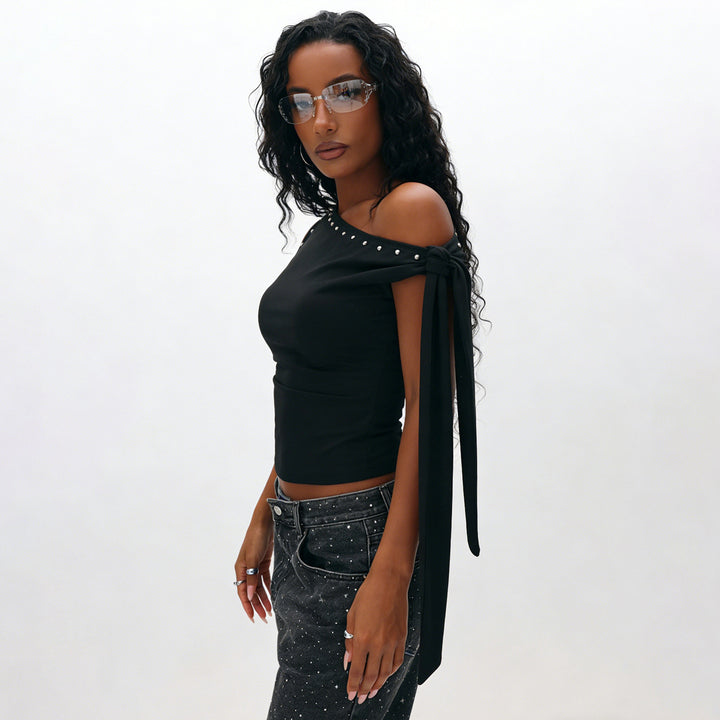 Damer Elegant One-Shoulder Top med dekorative steiner Skjora