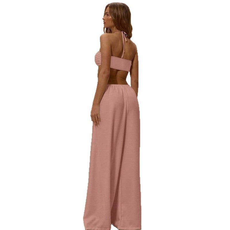 Dame maxikjole med siden cut-out og halterneck-design Skjora