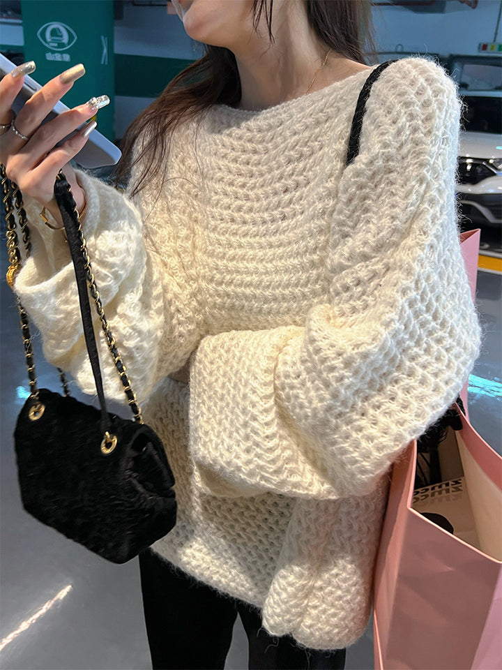 Kvinnes chunky strikket oversized genser med vid snitt Skjora