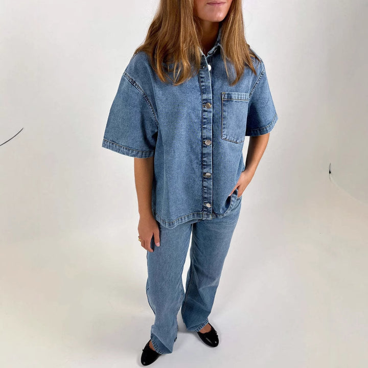 Dame Denim-Skjortejakke i avslappet oversize snitt Skjora