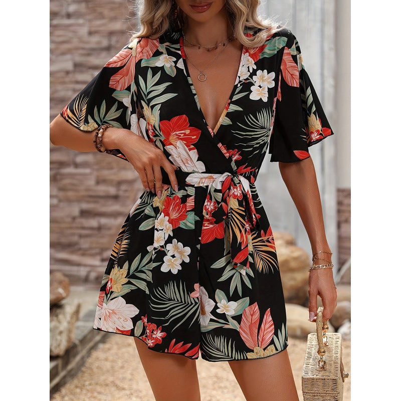Dame jumpsuit med blomsterdesign og vide ermer Skjora