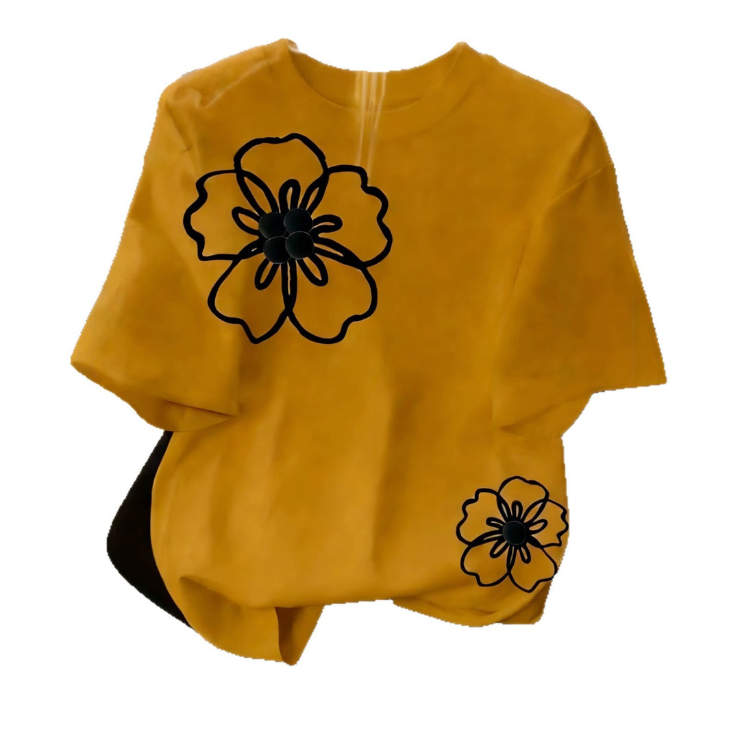 Dame T-skjorte med blomstret design og løs passform Skjora