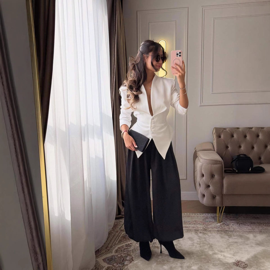 Damer elegant passform blazer med dyp V-hals Skjora