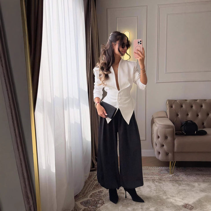 Damer elegant passform blazer med dyp V-hals Skjora