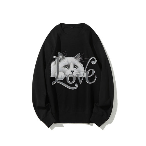 Kvinne sweatshirt med lekent katte design og avslappet passform Skjora