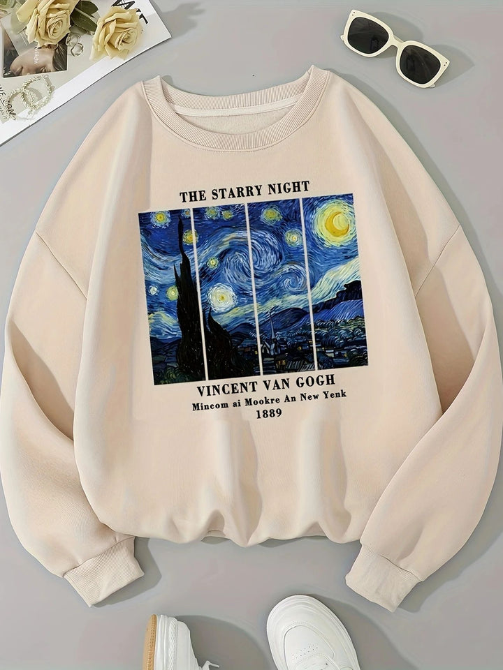 Kvinnes sweatshirts med kunstnerisk Van Gogh-motiv og moderne trykk Skjora