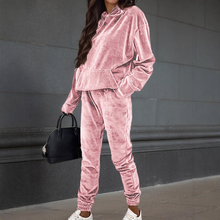 Klassisk fleece sett for damer med hette og elastisk midje Skjora