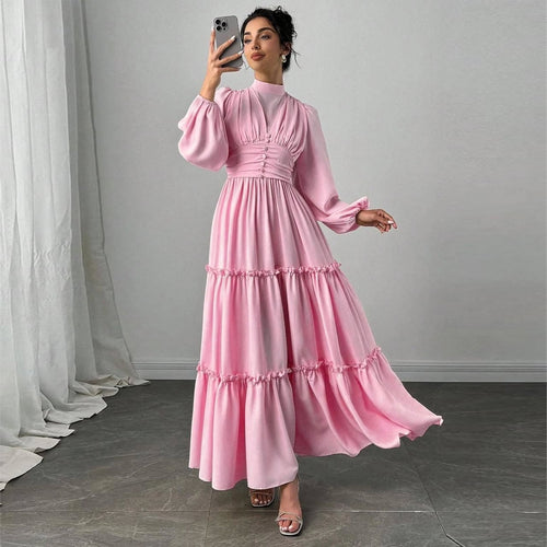 Dame Maxi Kjole med Elegante Rynkedetaljer og Samlet Topp