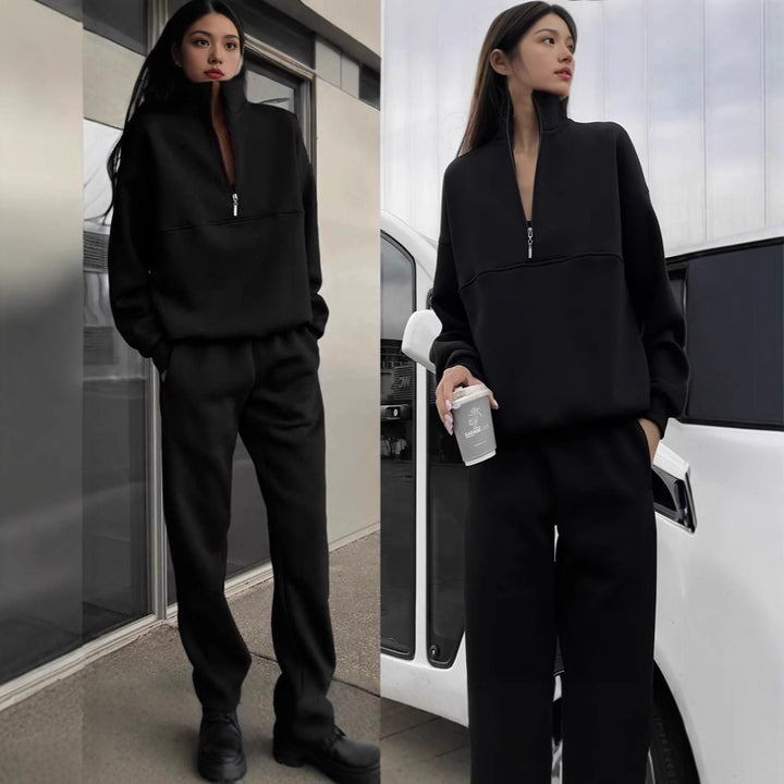 Dame sweatshirt og joggebukse sett med moderne stående krage Skjora