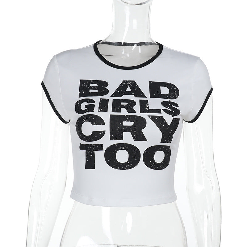 Dame-Crop-Top med iøynefallende grafisk trykk Skjora