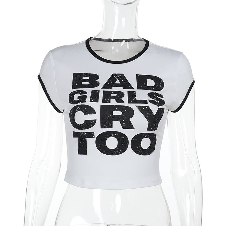 Dame-Crop-Top med iøynefallende grafisk trykk Skjora