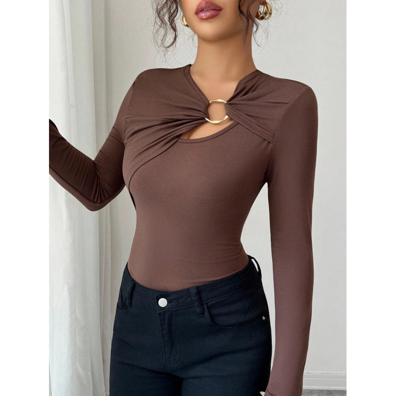 Dame bodysuit med dekorativ ringdetalj og lange ermer Skjora