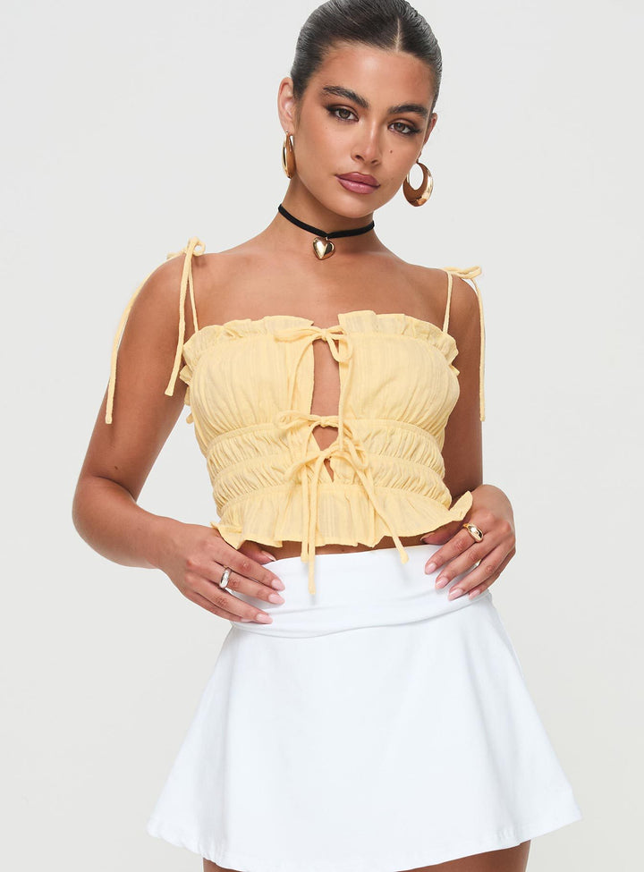 Dame Crop-Top med dekorativ snøring og volangdetaljer Skjora