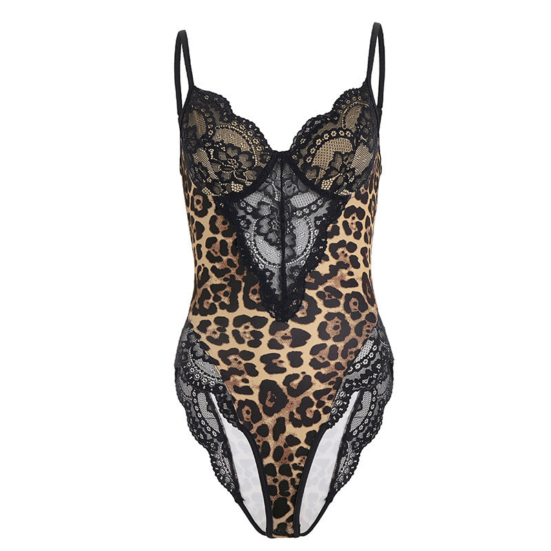 Dame Spets Bodysuit med dyremønster og sexy cut-outs Skjora