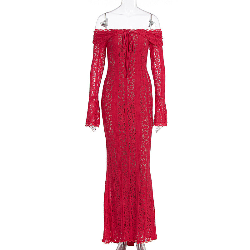 Dame Elegant spisskjole i figurnær passform med off-shoulder design Skjora