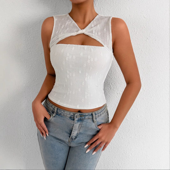 Dame Cut-Out Top med knyttet design Skjora