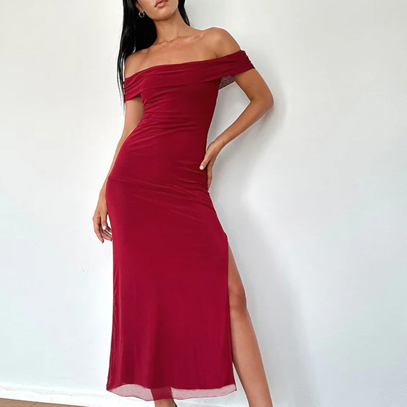 Damer Off-Shoulder Maxi Kjole med Elegant Drapering Skjora