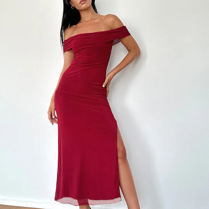 Damer Off-Shoulder Maxi Kjole med Elegant Drapering Skjora