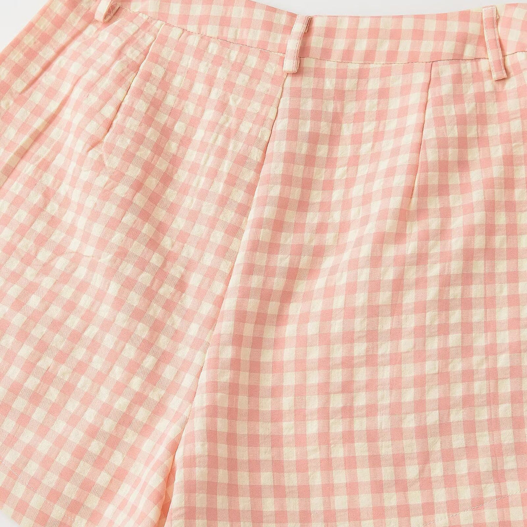 Dame rutete shorts med høy midje og stilig snitt Skjora