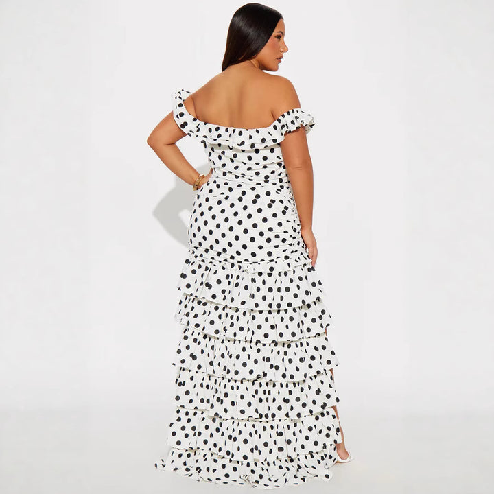 Dame Off-Shoulder Maxikjole med Volanger og spennende Slitt Skjora