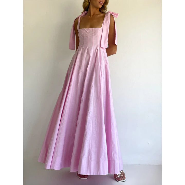 Dame Elegant Maxi Kjole med Moderne Skulderstropper og Flytende Snitt