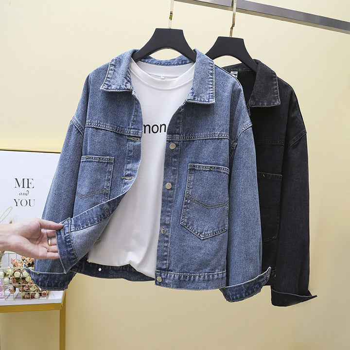 Dame denimjakke med store lapplommer Skjora