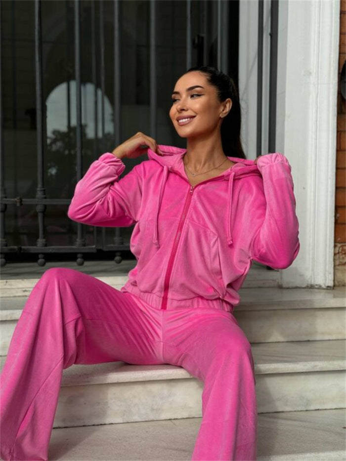 Kvinnelig sporty fløyels sweat suit med hette og komfortabel midje Skjora