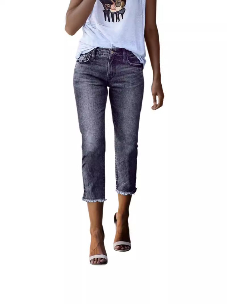 Dame tidløse jeans i moderne snitt med cropped bein Skjora