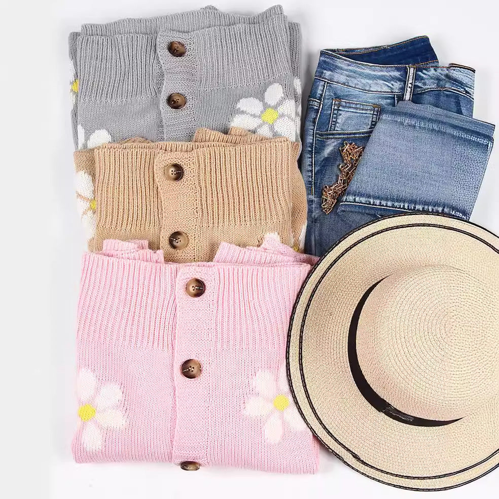 Dame cardigan med blomsterapplikasjoner Skjora