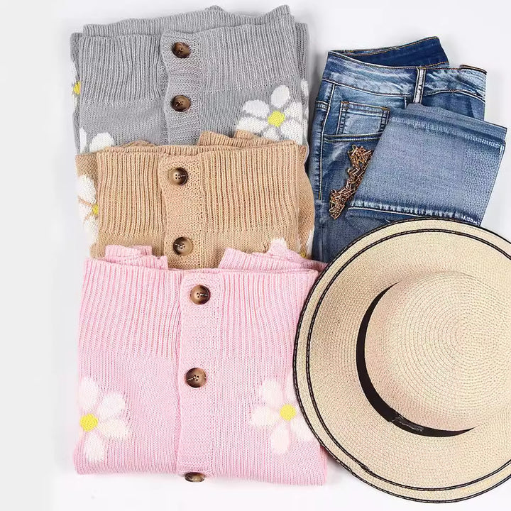 Dame cardigan med blomsterapplikasjoner Skjora