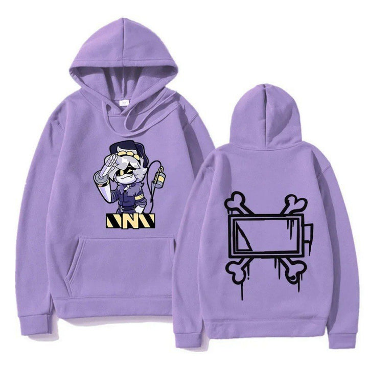 Dame hoodie med kreativt tegneseriemotiv Skjora