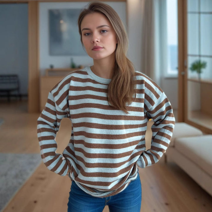 Dame strikket oversized genser med avslappet stripemønster Skjora