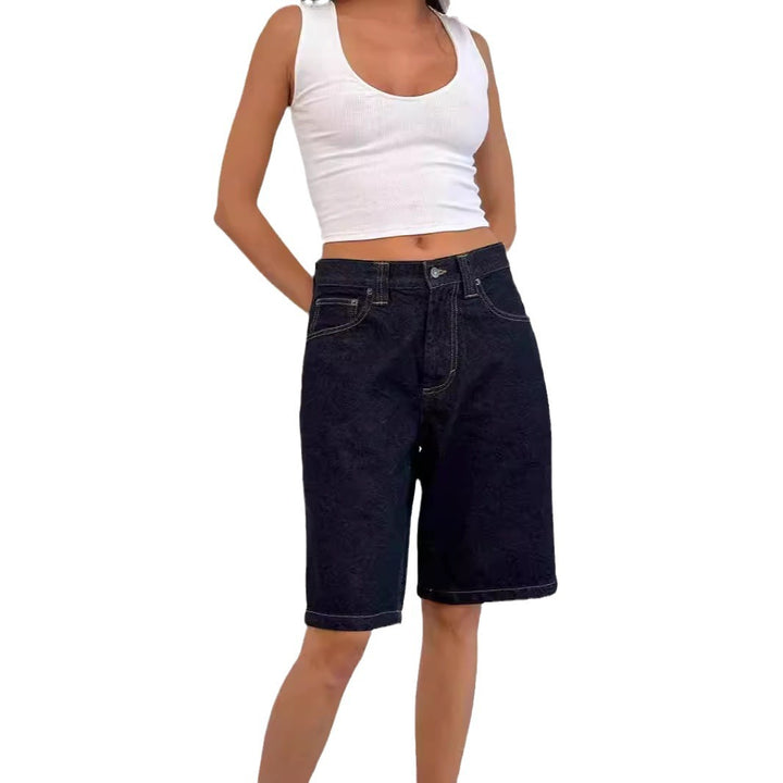 Dame casual denim shorts med vid passform og høye sidelommer Skjora