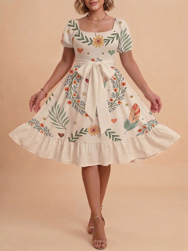 Damen Verspieltes Maxikleid mit Bärenmuster und taillierbarem Band Skjora