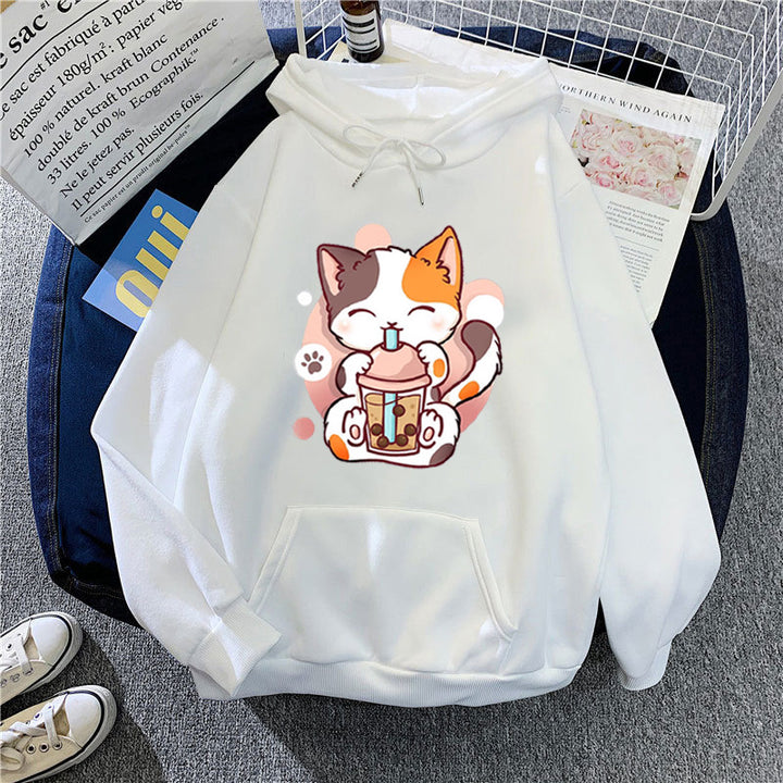 Damen Kapuzenpullover mit verspieltem Katzenmotive Skjora