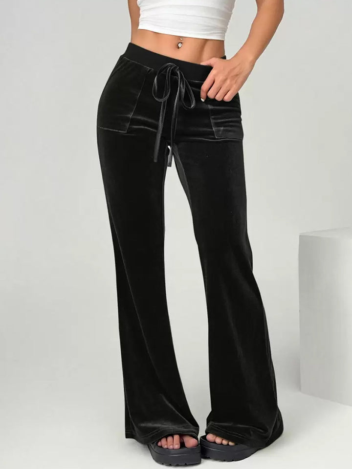 Women's Velour Leisure Trousers with Elastic Waistband and Pockets Skjora