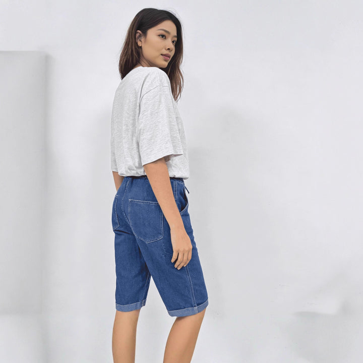 Dame Jeans-shorts med elastisk midje og praktiske lommer Skjora