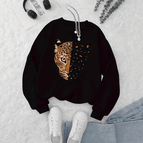 Kvinner sweatshirt med leopardmotiver Skjora