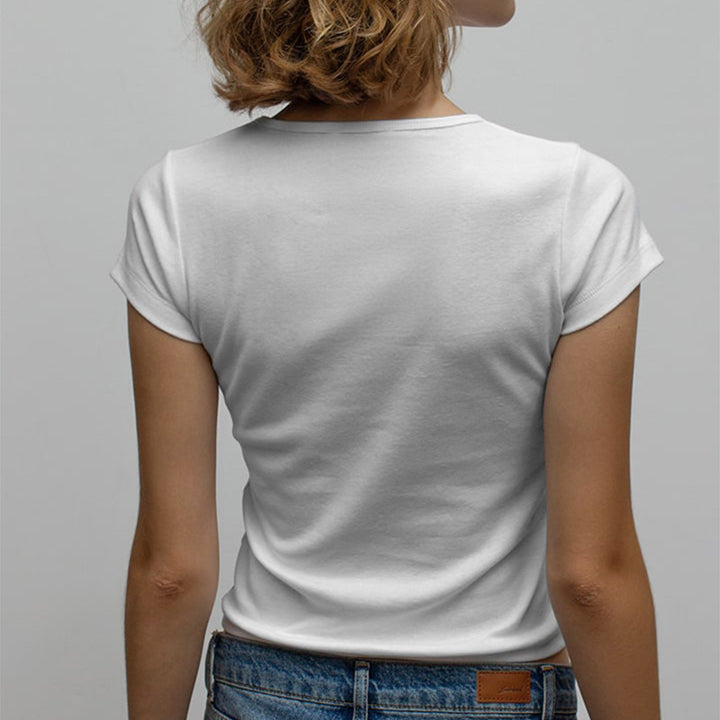 Dame cropped T-skjorte med morsom slogan trykk Skjora