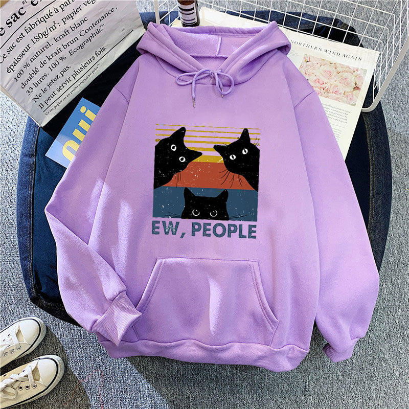 Damen Kapuzenpullover mit stylischem Katzenmotiv und inspirierendem Schriftzug Skjora