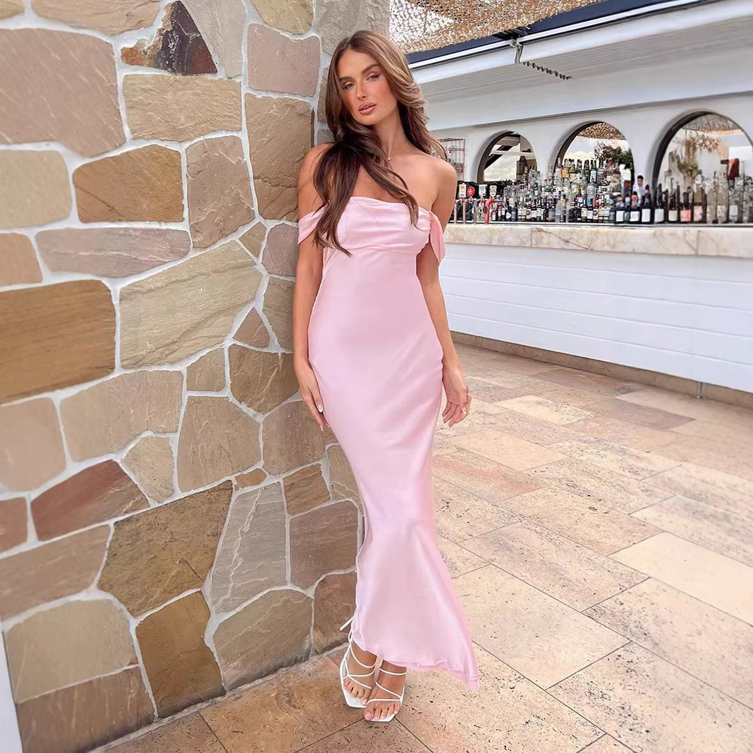 Damer elegant off-shoulder maxikjole med figurnær passform og myk jersey-stoff Skjora