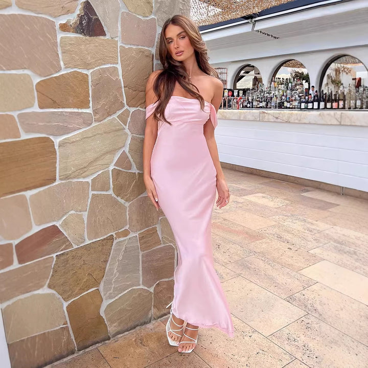 Damer elegant off-shoulder maxikjole med figurnær passform og myk jersey-stoff Skjora