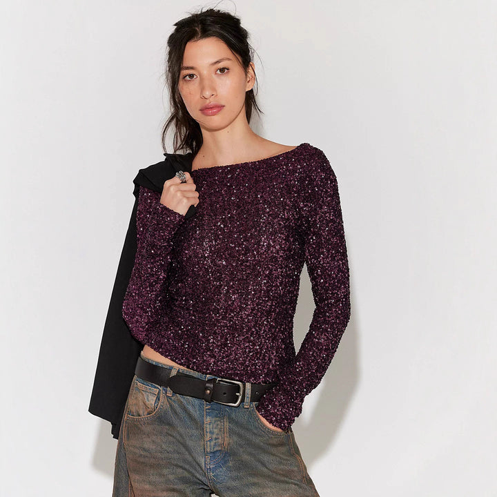 Kvinne elegant strikket topp med glittereffekt og slim fit Skjora