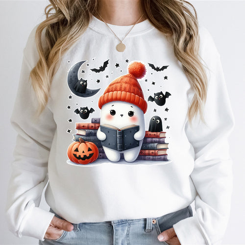 Dame sweatshirts med søtt Halloween-motiv og bokdesign Skjora