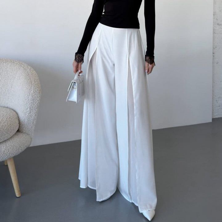 Dame Elegant lange Bukser med sidelange Slits og flytende Snitt Skjora